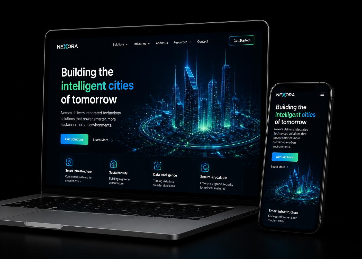 Modern website shown on laptop and phone
